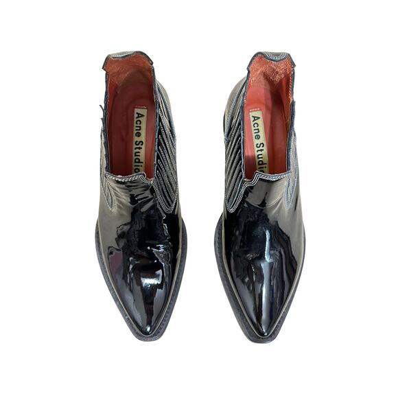Acne studios gabby western short bootS black‎ patent leather size 35 $700 - Picture 3 of 7